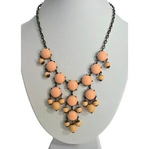 Vintage‎ Bubble Bib Necklace Coral Peach Beads Beaded Boho Victorian Art Deco